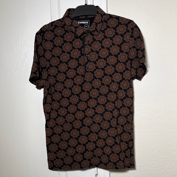 Express Other - Express Men's Shirt with Black and Brown Floral Pattern